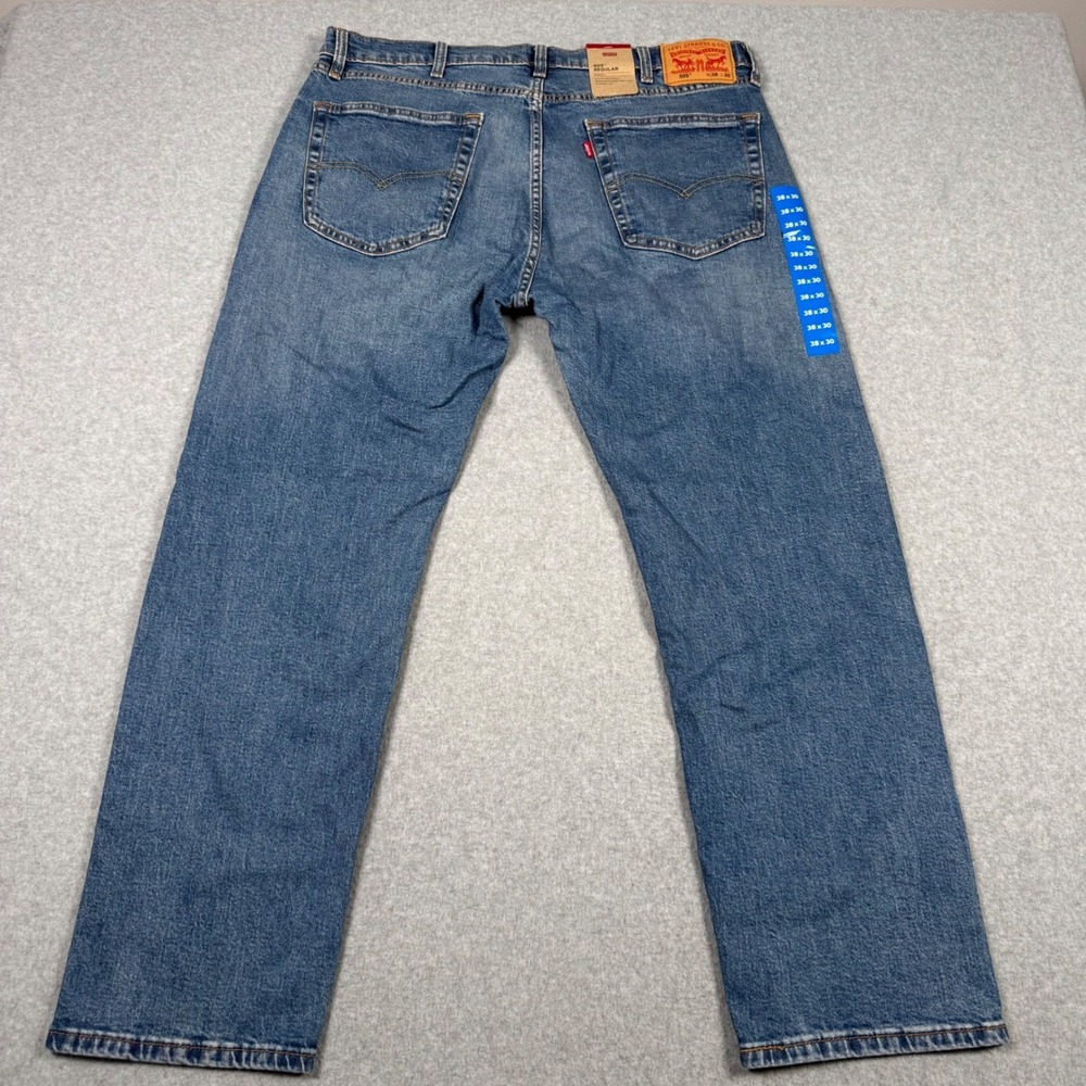 Levis 505 Regular Fit Stretch Jeans Mens 38x30 Medium Wash Blue New